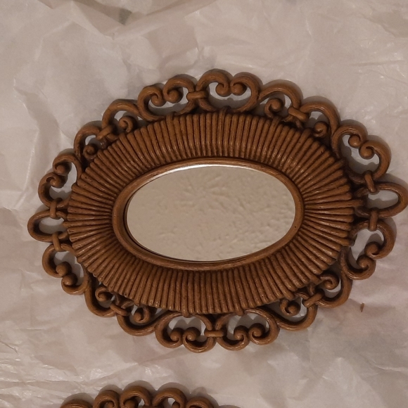 Pair of faux rattatan vintage mirrors made in usa brown boho bohemian style - Picture 3 of 8